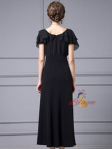 Black V-neck Chiffon Mother Of The Bride Dress