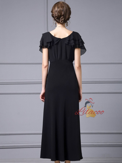 Black V-neck Chiffon Mother Of The Bride Dress