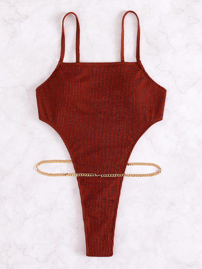 Chain High Fork Thong One-piece Swimsuit