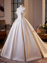 Ivory Satin Strapless Appliques Wedding Dress
