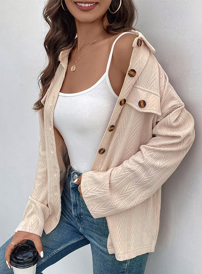 Women Button Lapel Shirt Coat