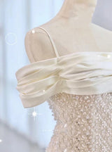 White Mermaid Sequins Spaghetti Straps Prom Dress