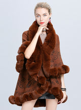 Double Jacquard Knitted Fur Shawl Cloak