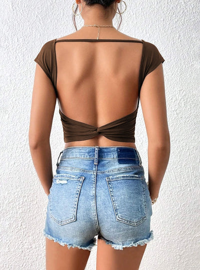 Sexy Backless Short Sleeve Retro T-shirt