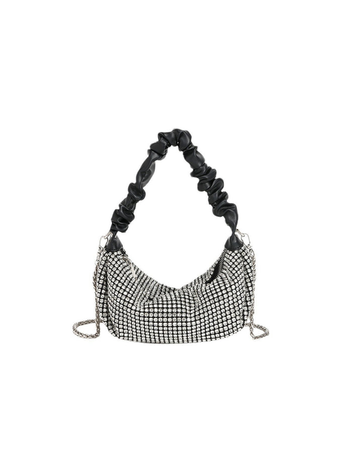 Chain-studded Pleated Pu Handbag
