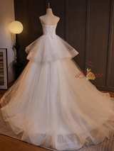 White Tulle Pleats Wedding Dress