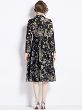 Cropped Sleeve Black Butterfly Flower Print Dress