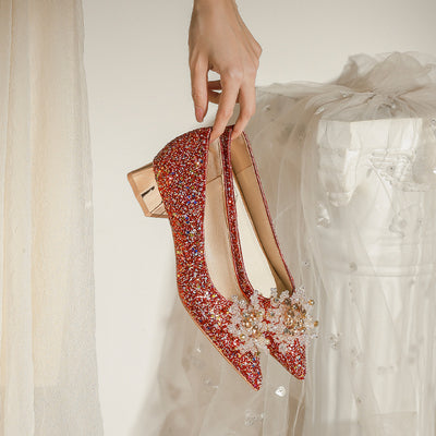 Sequin Thick Heel Wedding Shoes