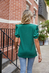 Solid Color V-neck Short Sleeve Loose T-shirt
