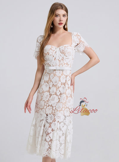 Sexy Short Sleeve Square Collar Lace Dress