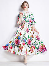 Short-sleeved Beaded Slim Printed Dress