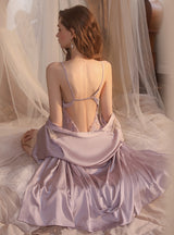 Satin Suspender Backless Nightdress Suit