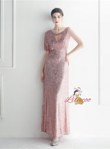 Scoop Neck Sequins Beading Prom Dress