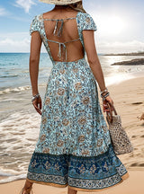 V-neck Long Backless Slit Dress