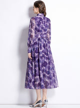 Long Sleeve Lapel Slim Printed Dress