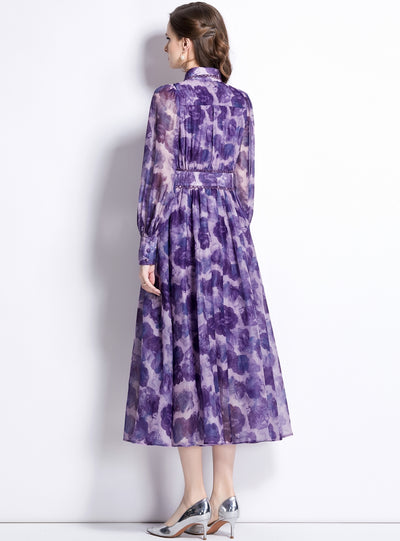 Long Sleeve Lapel Slim Printed Dress