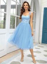 Blue Straps Tulle Sleeveless Dress