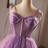 Purple Tulle Spaghetti Straps Homecoming Dress