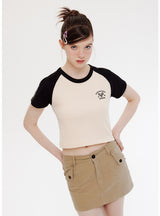 Waffle Color Matching Short Sleeve T-shirt