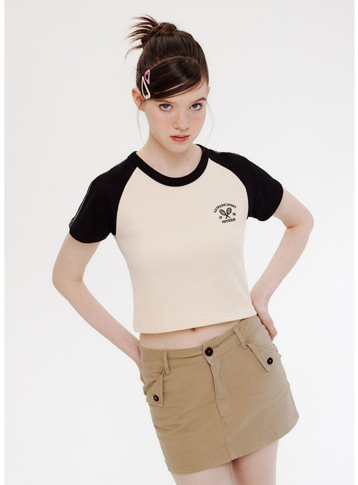 Waffle Color Matching Short Sleeve T-shirt