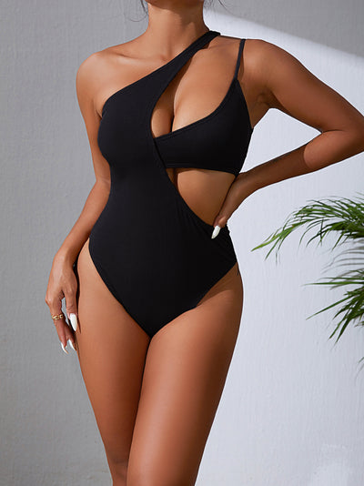Solid Color Pit Sexy Hollow One-piece Swimsuit