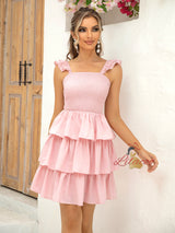 Pink Strap Ruffled Short Dress