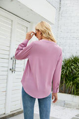 Solid Color Chiffon Loose V-neck Long Sleeve Shirt