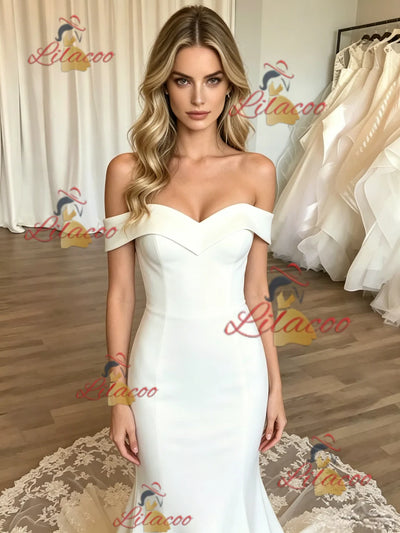 White Mermaid Off the Shoulder Lace Wedding Dress