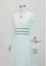 Sexy V-neck Gauze Lantern Sleeve Dress