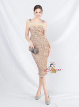 Sheath Straps Tea Length Prom Dress