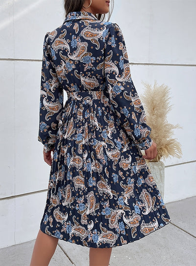 Long Sleeve Lapel Floral Dress