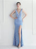 V-neck Sequins Split Prom Dress