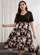 V-neck Short Sleeve Slim Chiffon Stitching Dress