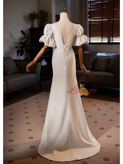 White Mermaid V-neck Wedding Dress