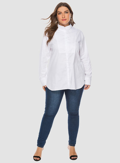 Simple Plus Size Long Sleeve Ladies' Shirt