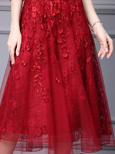 Burgundy Lace Beading Mother Of The Bride Dress