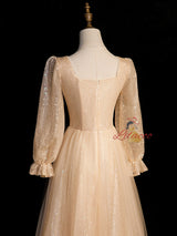 Champagne Tulle Sequins Beading Prom Dress