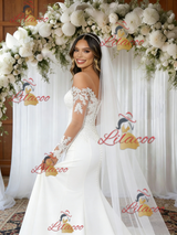 White Mermaid Long Sleeve Appliques Wedding Dress