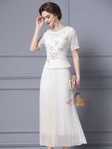 Pink Short Sleeve 3D Flower Mother Of The Bride Dress