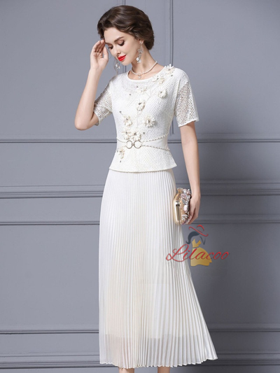 Pink Short Sleeve 3D Flower Mother Of The Bride Dress