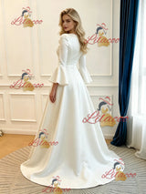 White Satin Long Sleeve Wedding Dress