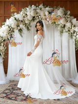 White Mermaid Long Sleeve Appliques Wedding Dress