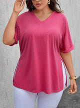 V-neck Loose Casual Split Short Sleeve T-shirt