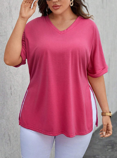 V-neck Loose Casual Split Short Sleeve T-shirt
