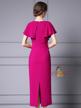 Fuchsia V-neck Beading Mother of the Bride Dress
