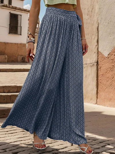 Strapped High Waist Casual Loose Wide-leg Pants