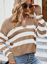 Long Sleeve Loose Striped Contrast Pullover Sweater