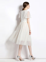 Mesh Sequins Lotus Leaf Sleeve Dress