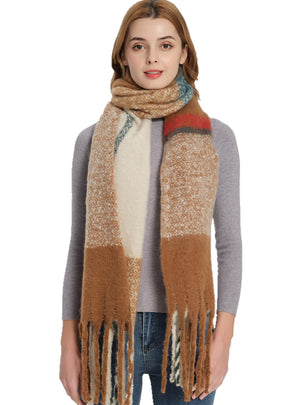 Color Matching Plaid Thick Tassel Scarf Shawl