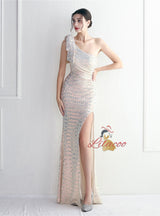 Mermaid Sequins One Shoulder Split Prom Dress